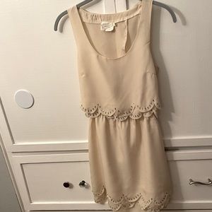 Lush Tiered Chiffon Sequins Dress Open Back Size S Cream Color